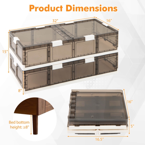 Costway 2/4 Pack 26.5 Gal Under Bed Storage Containers with Wheels Double Opening Lids