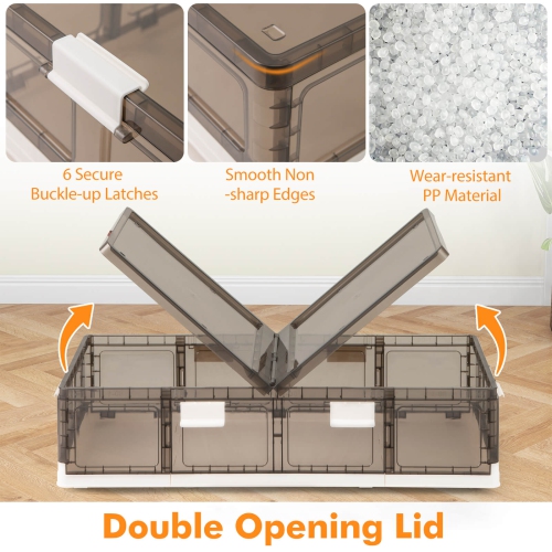 Costway 2/4 Pack 26.5 Gal Under Bed Storage Containers with Wheels Double Opening Lids