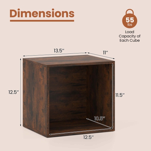 Costway 4 PCS Wooden Cube Storage Organizer Stackable Open Book Shelf for Small Space Brown