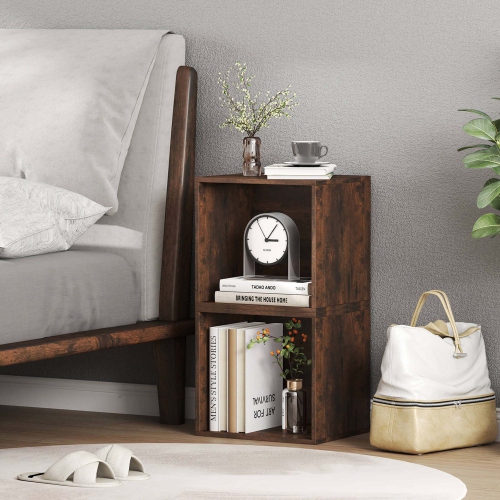 Costway 4 PCS Wooden Cube Storage Organizer Stackable Open Book Shelf for Small Space Brown