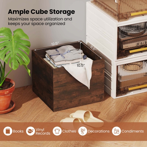 Costway 2 PCS Wooden Cube Storage Organizer Stackable Open Book Shelf for Small Space Brown