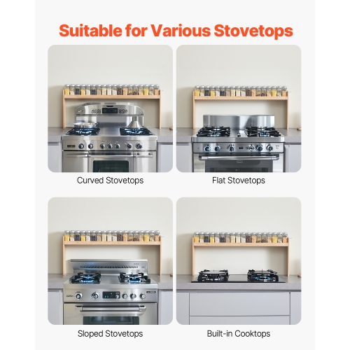 VEVOR 6 Hooks Over the Stove Shelf, Over Stove Spice Shelf for Kitchen Stove Top, Seasoning Shelves, Spice Organizer, Easy to Assemble Countertop