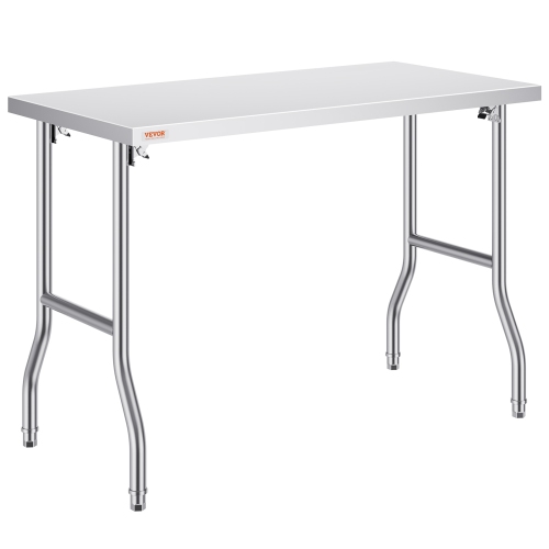 Table de préparation commerciale pliante de 48 x 24&nbsp;po VEVOR, poste de travail commercial, table pliante en acier inoxydable robuste, table de