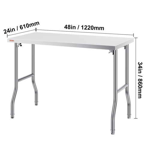 Table de préparation commerciale pliante de 48 x 24&nbsp;po VEVOR, poste de travail commercial, table pliante en acier inoxydable robuste, table de