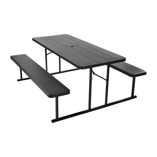VEVOR 6 FT Foldable Picnic Table, Folding Picnic Tables with Benches, Steel Outdoor Bench Set with Umbrella Hole, Large Outside Dining Table for
