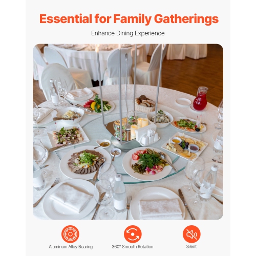 VEVOR 20 in Glass Lazy Susan Turntable, 360° Rotation Round Clear Tabletop Rotating Tray, Tempered Glass Dining Table Centerpiece, Smooth and Silent