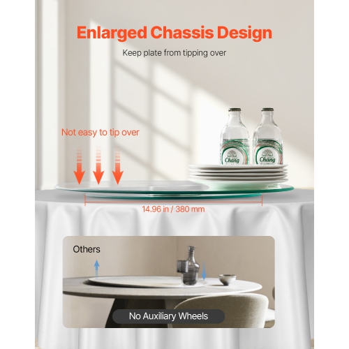 VEVOR 20 in Glass Lazy Susan Turntable, 360° Rotation Round Clear Tabletop Rotating Tray, Tempered Glass Dining Table Centerpiece, Smooth and Silent