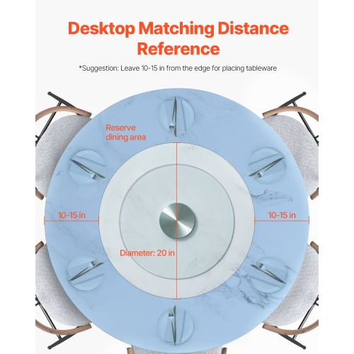 VEVOR 20 in Glass Lazy Susan Turntable, 360° Rotation Round Clear Tabletop Rotating Tray, Tempered Glass Dining Table Centerpiece, Smooth and Silent