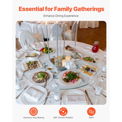 Plateau tournant en verre de 30&nbsp;po VEVOR, centre de table en verre trempé avec 6 roulettes pivotantes, plateau rotatif de 360掳 pivotant en