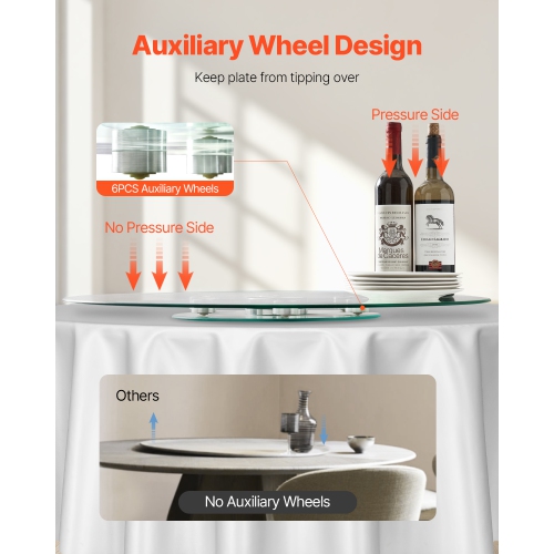 Plateau tournant en verre de 30&nbsp;po VEVOR, centre de table en verre trempé avec 6 roulettes pivotantes, plateau rotatif de 360掳 pivotant en