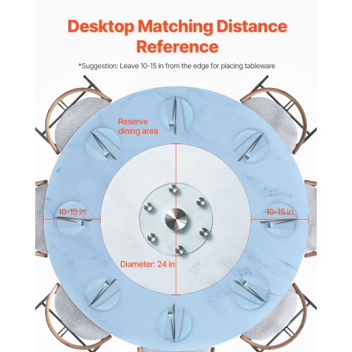Plateau tournant en verre de 30&nbsp;po VEVOR, centre de table en verre trempé avec 6 roulettes pivotantes, plateau rotatif de 360掳 pivotant en