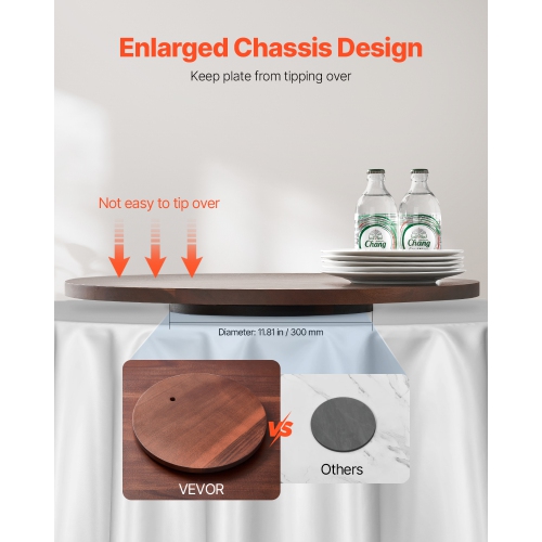 VEVOR 24 in Wood Lazy Susan Turntable, 360° Rotation Round Clear Tabletop Rotating Tray, Acacia Wood Dining Table Centerpiece, Smooth and Silent