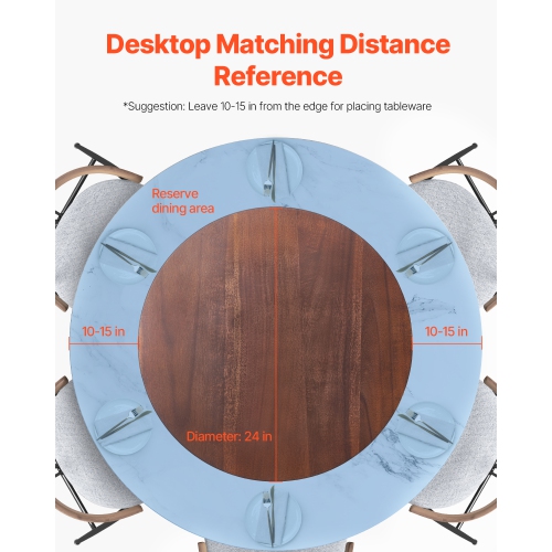 VEVOR 24 in Wood Lazy Susan Turntable, 360° Rotation Round Clear Tabletop Rotating Tray, Acacia Wood Dining Table Centerpiece, Smooth and Silent