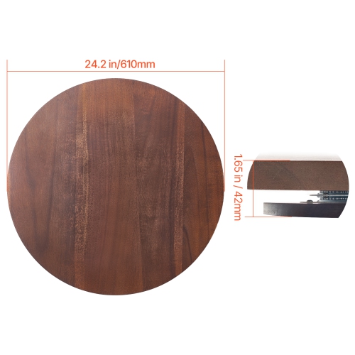 VEVOR 24 in Wood Lazy Susan Turntable, 360° Rotation Round Clear Tabletop Rotating Tray, Acacia Wood Dining Table Centerpiece, Smooth and Silent