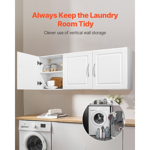 Armoire murale à 2 niveaux pour salle de lavage VEVOR, armoire suspendue murale avec 3 portes, range-tout pour armoire avec tablette réglable, pour
