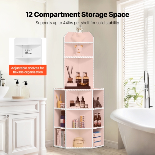 Armoire de rangement en coin de 64&nbsp;po VEVOR, armoire de rangement en bois à 6 niveaux avec ports et prises USB et tablettes réglables, armoire