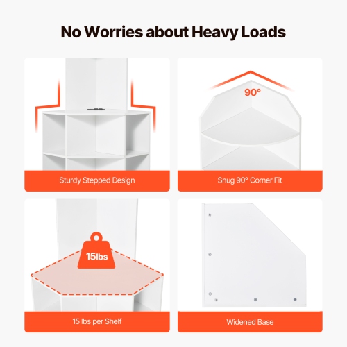 Armoire de rangement en coin de 64&nbsp;po VEVOR, armoire de rangement en bois à 6 niveaux avec ports et prises USB et tablettes réglables, armoire