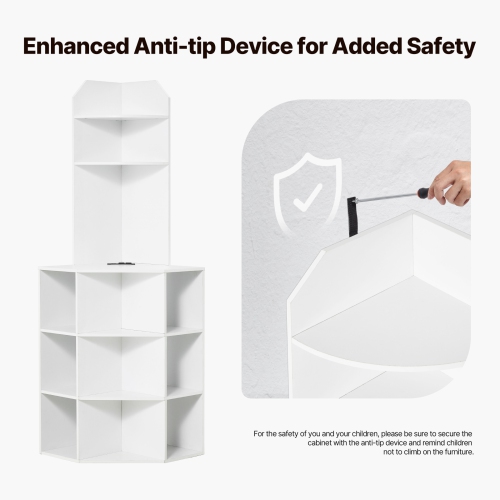 Armoire de rangement en coin de 64&nbsp;po VEVOR, armoire de rangement en bois à 6 niveaux avec ports et prises USB et tablettes réglables, armoire