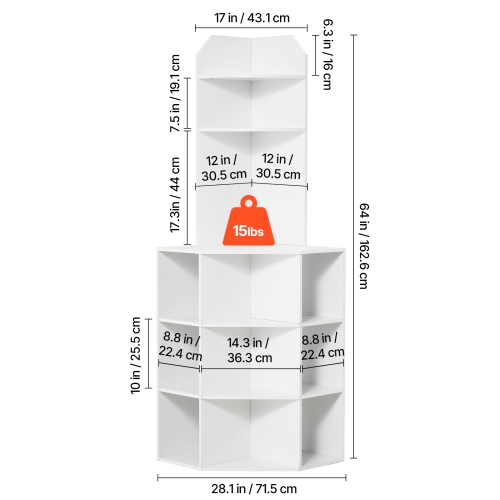 Armoire de rangement en coin de 64&nbsp;po VEVOR, armoire de rangement en bois à 6 niveaux avec ports et prises USB et tablettes réglables, armoire