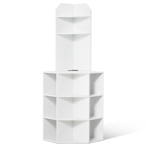 Armoire de rangement en coin de 64&nbsp;po VEVOR, armoire de rangement en bois à 6 niveaux avec ports et prises USB et tablettes réglables, armoire