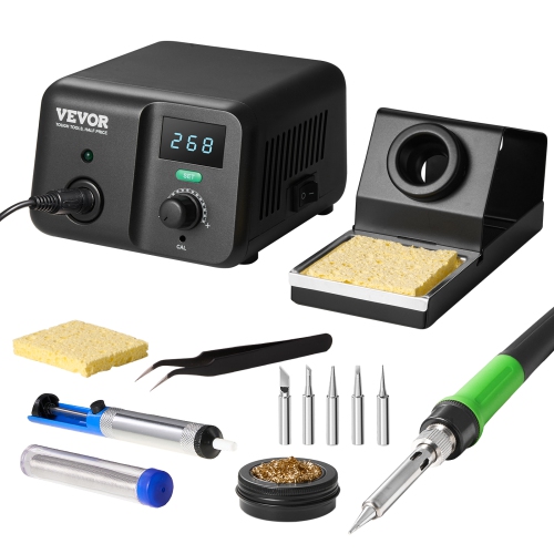 VEVOR 70W Digital Display Soldering Station Kit, 122°F- 932°F Temp Control & Built-in Transformer, Auto Standby & Sleep Mode, with 5 Soldering Tips,