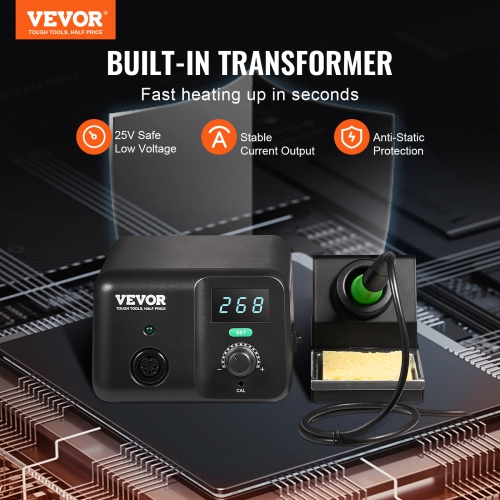VEVOR 70W Digital Display Soldering Station Kit, 122°F- 932°F Temp Control & Built-in Transformer, Auto Standby & Sleep Mode, with 5 Soldering Tips,