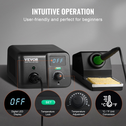 VEVOR 70W Digital Display Soldering Station Kit, 122°F- 932°F Temp Control & Built-in Transformer, Auto Standby & Sleep Mode, with 5 Soldering Tips,