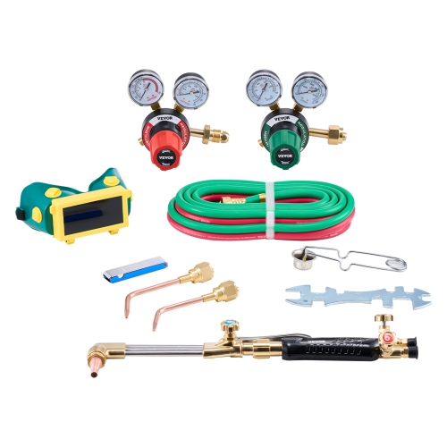VEVOR 12PCS Oxygen Acetylene Torch Kit, Gas Welding Cutting Torch Kit, with 177 inches Twin-Hose, 1 Cutting Nozzle, 2 Welding Tips & 2 Regulators