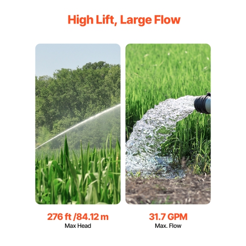 VEVOR 115V Deep Well Submersible Pump,1.5 HP Output Power,31.7 GPM Flow 276 ft Head,with 32.81 ft Cord,Stainless Steel, for Industrial, Irrigation,
