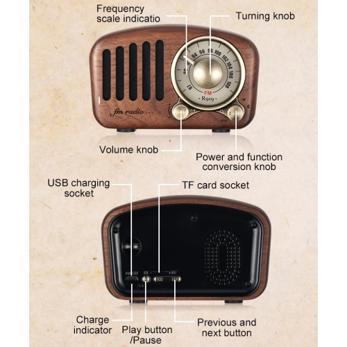 Mini wooden bluetooth speaker radio wooden audio card retro electronic products walnut bluetooth speaker radio - retro style, bass boost, loud