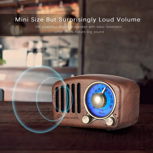Mini wooden bluetooth speaker radio wooden audio card retro electronic products walnut bluetooth speaker radio - retro style, bass boost, loud