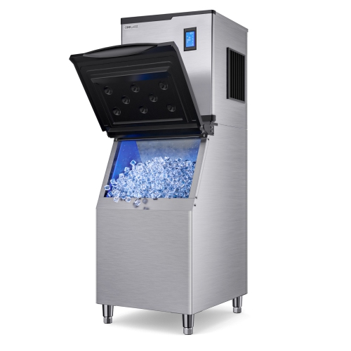 Coolake 22" Commercial Ice Maker Machine 450lbs with 360lb Large Storage| Full Cube Air Cooled Stainless Steel Freestanding Ice Machine for