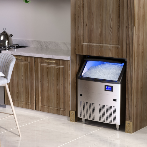 Machine à glaçons commerciale Coolake 320 lb/24H avec rangement 120 lb| Machine à glaçons autonome sous le comptoir en acier inoxydable
