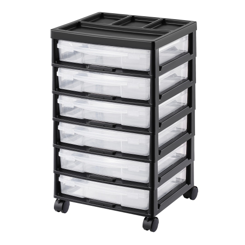 VEVOR 6-Tier Scrapbook Rolling Storage Cart, Large Capacity with Organizer Top, Black Frame with 6 Clear Cases and 4 Removable Wheels, Storage