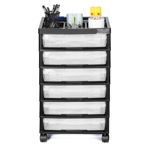 VEVOR 6-Tier Scrapbook Rolling Storage Cart, Large Capacity with Organizer Top, Black Frame with 6 Clear Cases and 4 Removable Wheels, Storage