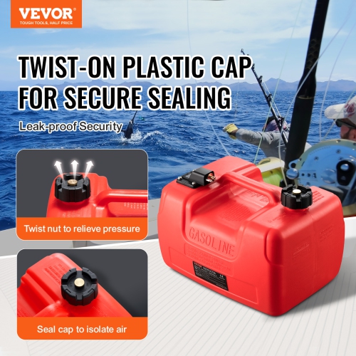 VEVOR 3.17 Gallon/12L Marine Fuel Tank, Portable Boat Fuel Gas Tank for Outboard Engine Boats, Plastic Outboard Marine Boat Fuel Tank with Hose, Easy