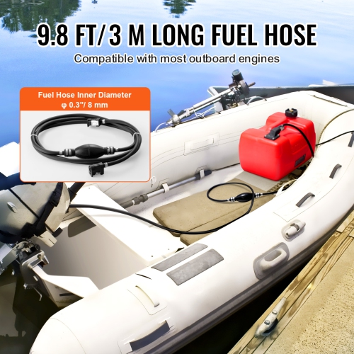VEVOR 3.17 Gallon/12L Marine Fuel Tank, Portable Boat Fuel Gas Tank for Outboard Engine Boats, Plastic Outboard Marine Boat Fuel Tank with Hose, Easy