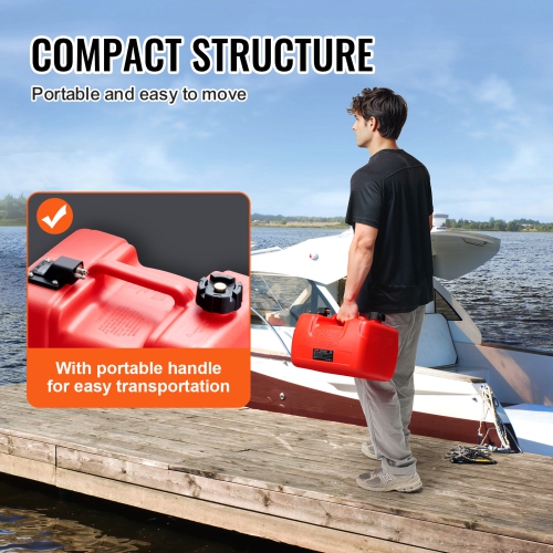 VEVOR 3.17 Gallon/12L Marine Fuel Tank, Portable Boat Fuel Gas Tank for Outboard Engine Boats, Plastic Outboard Marine Boat Fuel Tank with Hose, Easy