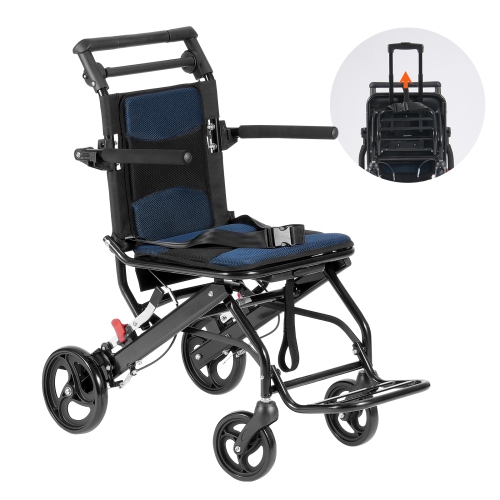 VEVOR Wheelchair, Aluminum Alloy Ultra-Lightweight Transport Chair, Foldable Wheelchair with Flip-Back Desk-Length Arms, Self-locking Brake,