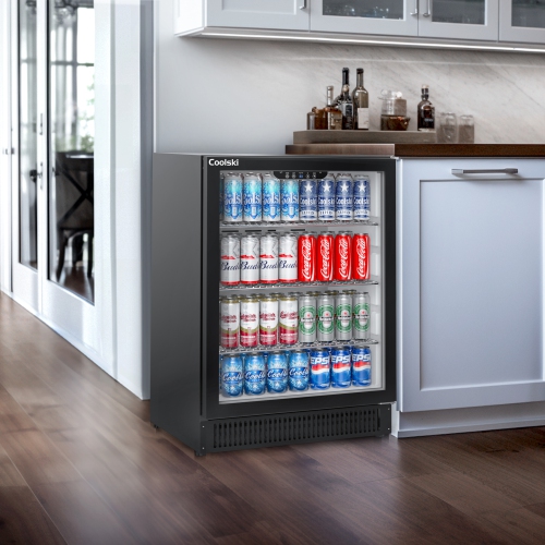 Coolski Beverage Refrigerator 24 Inch Under-Counter Beverage Fridge 180 Cans Built-In or Freestanding Beverage Cooler with Glass Door for Home Bar