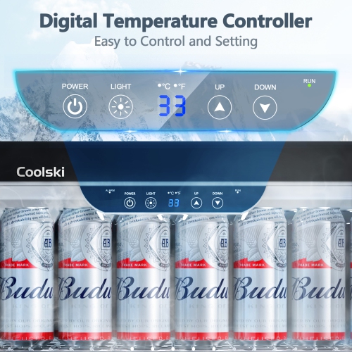 Coolski Beverage Refrigerator 24 Inch Under-Counter Beverage Fridge 180 Cans Built-In or Freestanding Beverage Cooler with Glass Door for Home Bar