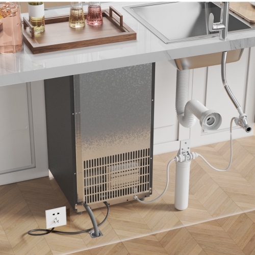 Coolake 15" Commercial Under-Counter Ice Maker Machine 100lbs/Day with 30lbs Storage Bin - Stainless Steel - Built-in/Freestanding