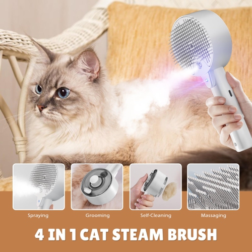Cat Brush - Steam & Massage for Shedding Indoor Cats & Dogs, Long/Short Hair,with 30ml Tank, UV light Cat Brush