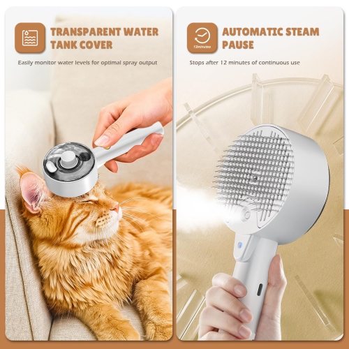 Cat Brush - Steam & Massage for Shedding Indoor Cats & Dogs, Long/Short Hair,with 30ml Tank, UV light Cat Brush