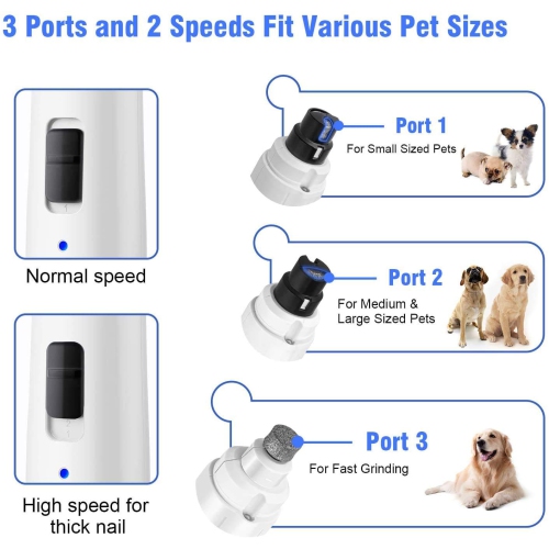 Nail Grinder - Professional 2-Speed Electric Rechargeable Pet Nail Trimmer Painless Paws Grooming & Smoothing for Small Medium Large Dogs