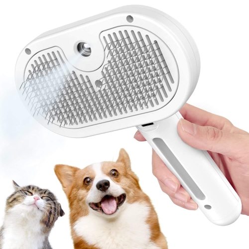 MYACUC  Steam Cat Brush for Shedding, 3 In 1 Steam Cat Brush Self Cleaning Dog Brush for Long And Short Hair Dogs And Cats Pet Grooming Comb Remove