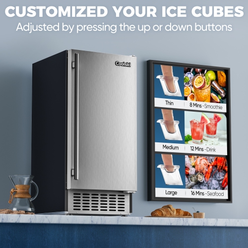 Coolski 15" W Commercial Under Counter Ice Maker 100 lbs/Day, Bulit-in Machine
