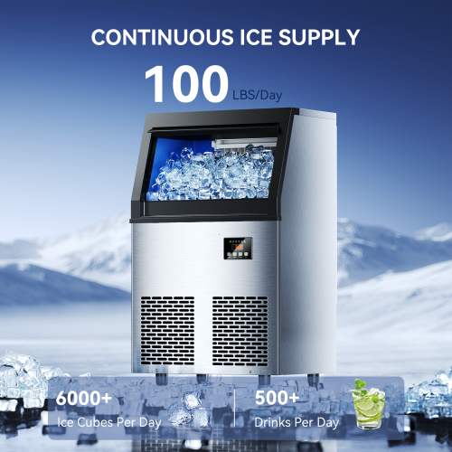Coolski Commercial Ice Maker 100 lbs/24H Under Counter Ice Machine with 34 lbs Bin