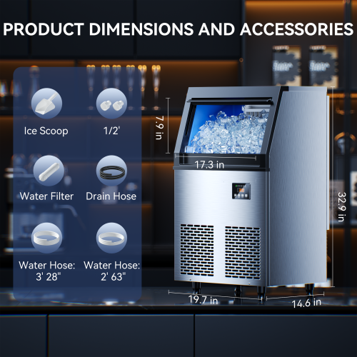 Coolski Commercial Ice Maker 100 lbs/24H Under Counter Ice Machine with 34 lbs Bin