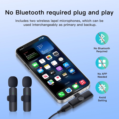 Wireless Bluetooth Lavalier Microphone 1 in 2 Noise Reduction Monitor Reverb Microphone, Ultra-Low Latency for Video Recording Interview Podcast Vlog